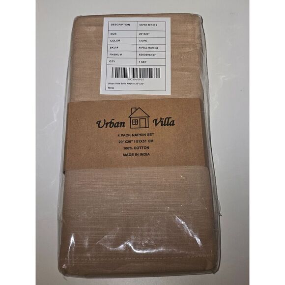 Urban Villa 4 pack Dinner Napkin Taupe NWT - Picture 1 of 6